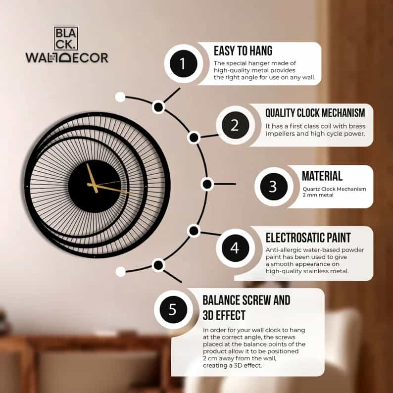 Unique Round - Triple Circle - Metal Wall Clock - ARTICLE WC06 thumbnail 3