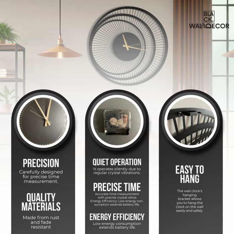 Unique Round - Triple Circle - Metal Wall Clock - ARTICLE WC06 thumbnail 4